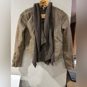 Free people olive green cotton draped front coat moto jacket womens size 2